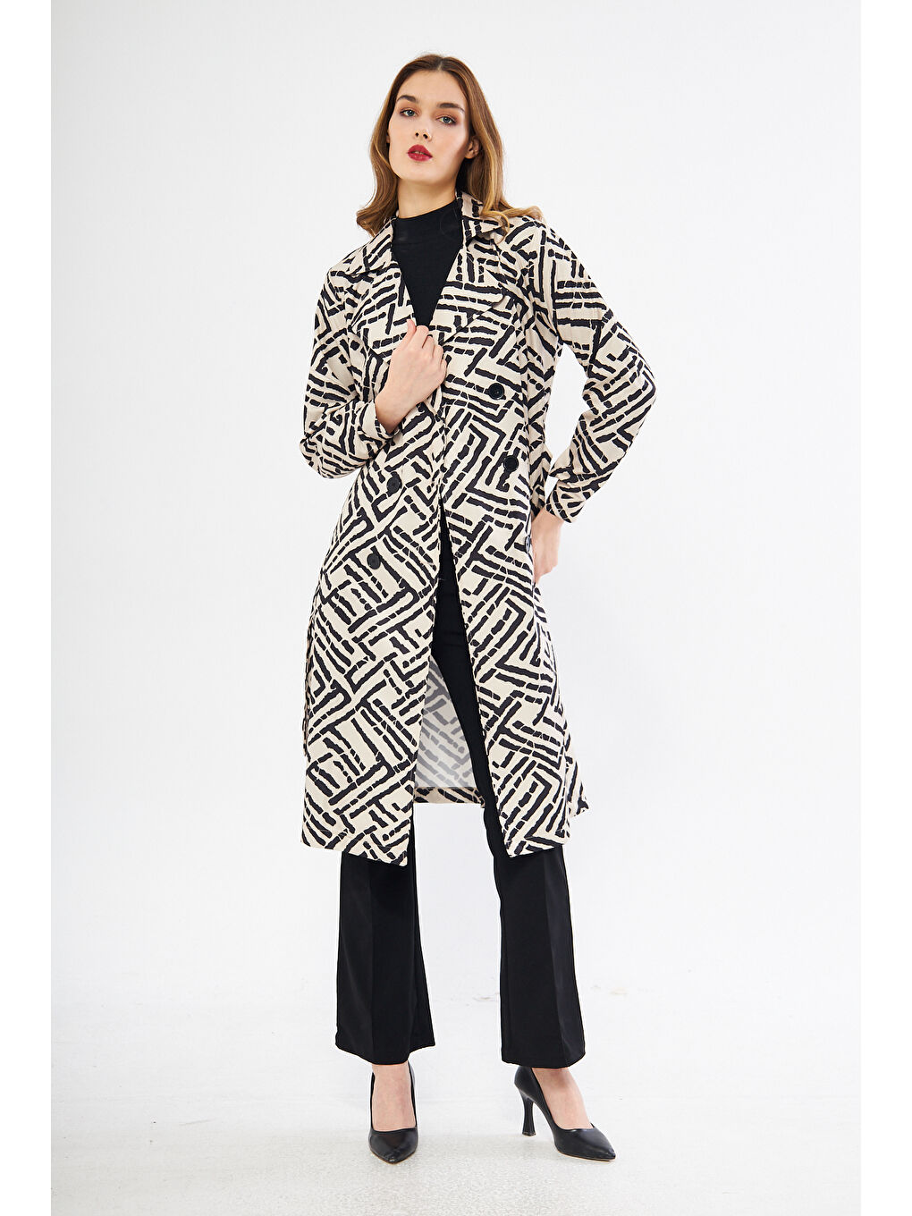 Ekru Astarsız Cepli Düğmeli Kuşaklı Yazlık Trenç-2