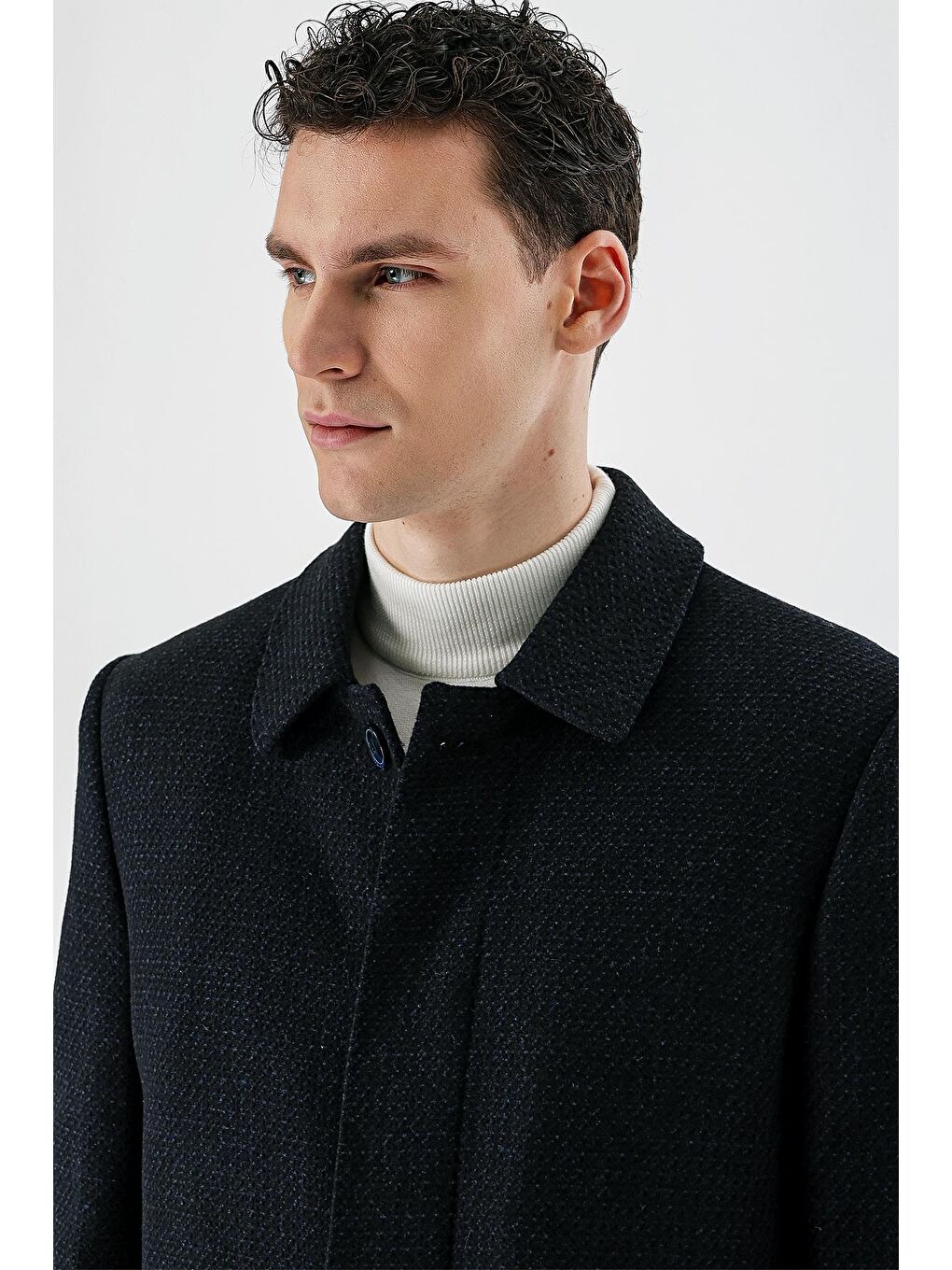 Lacivert Kaşe Yünlü Kapitoneli Astar Büyük Beden Comfort Fit Rahat Kesim Klasik Kaban 1008235170-6