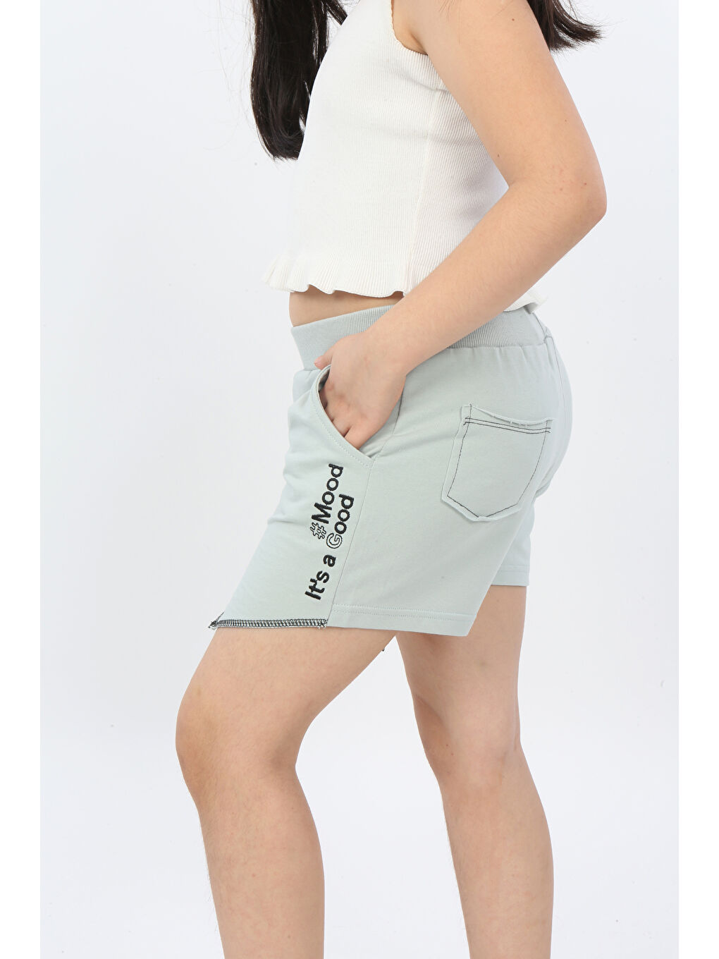 Gri Kız Çocuk Mood It S A Good Nakışlı Şort-1