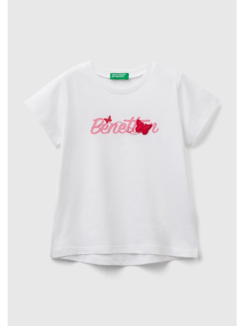 United Colors Of Benetton Beyaz Kız Çocuk Beyaz Su Baskılı Logolu ve Aplikeli  Yaz T-Shirt