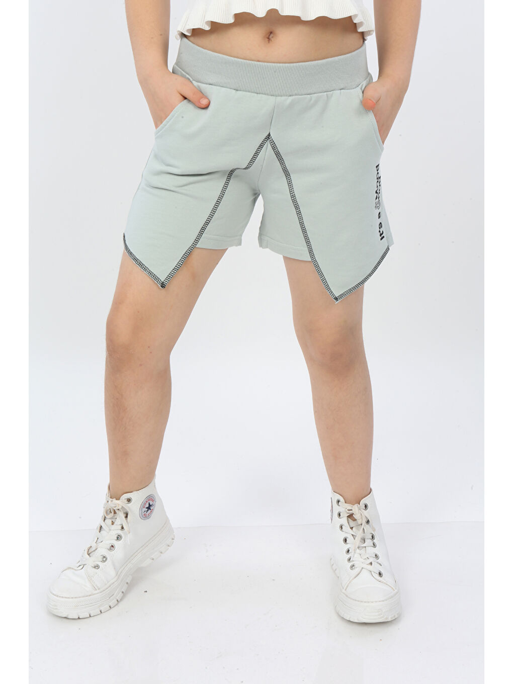 Gri Kız Çocuk Mood It S A Good Nakışlı Şort-5