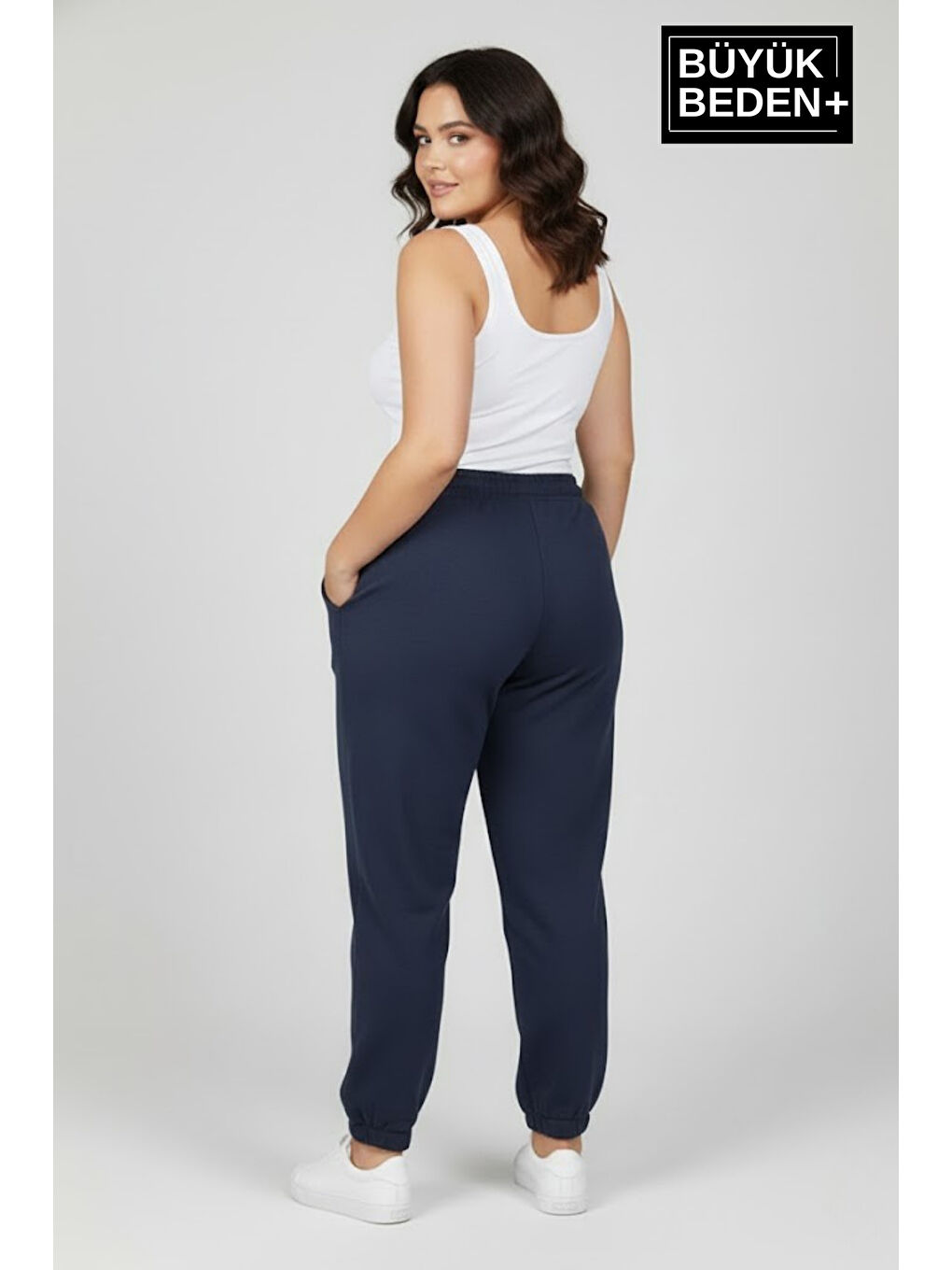 İndigo Kadın Büyük Beden N Logolu Paça Lastikli Rahat Kesim Jogger İnce Eşofman Altı SPR26BEAK951-4-2