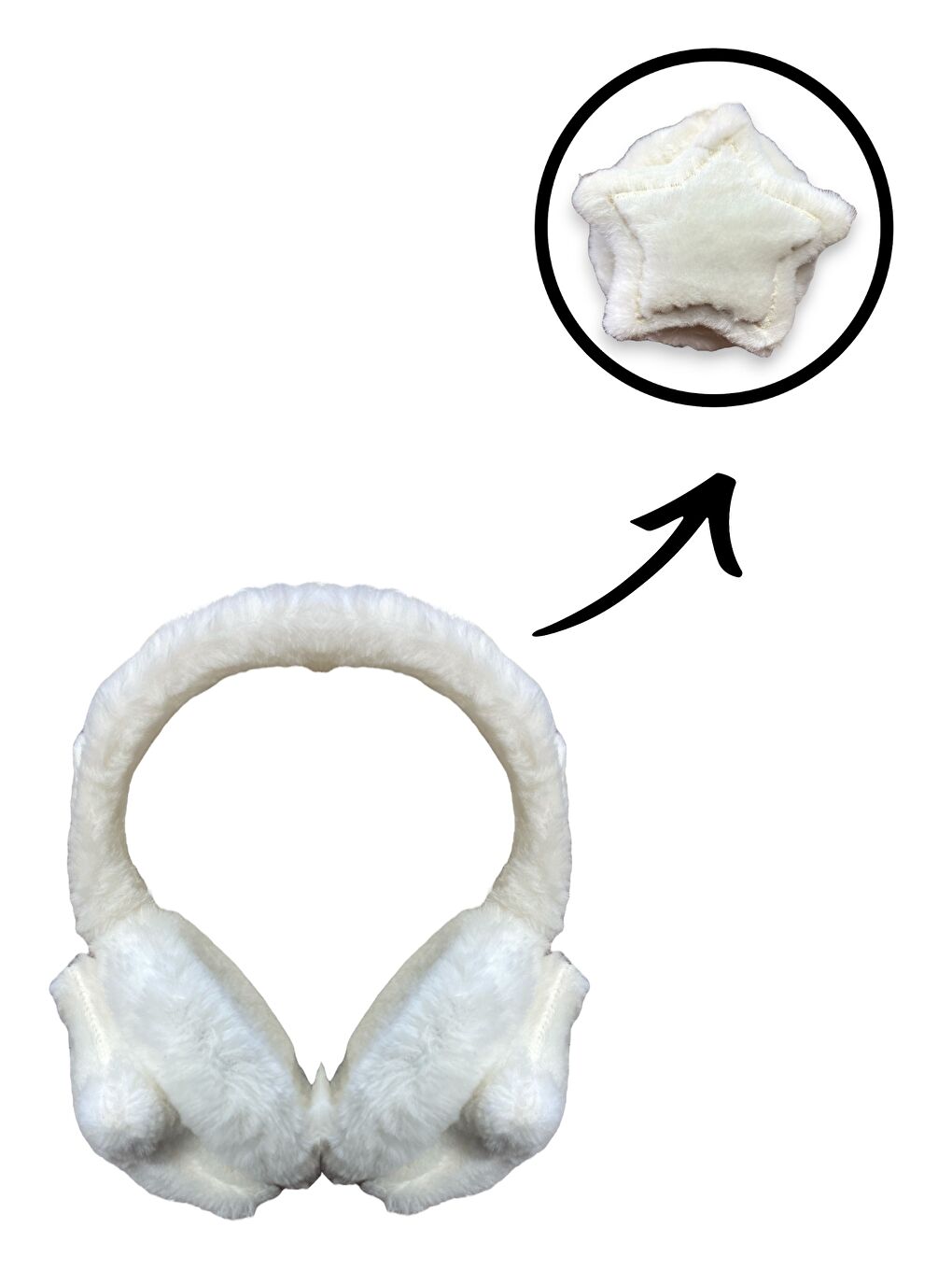 Çocuk Ekru 3D Yıldız Detaylı Pelüş Kışlık Kulaklık-3