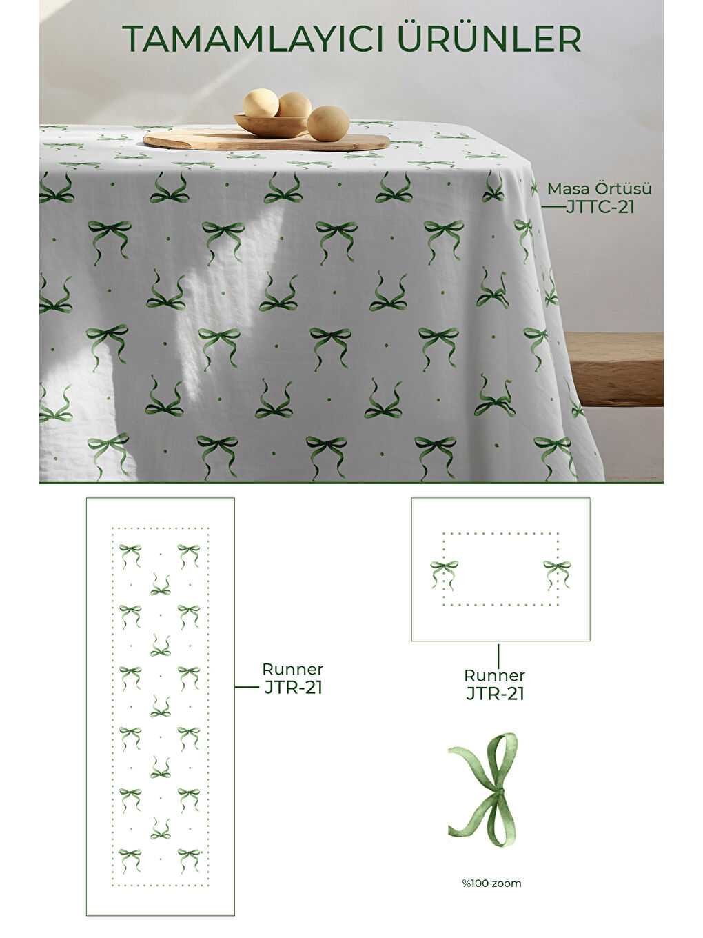 Fiore Fiyonk Desenli Runner - Yeşil / Beyaz-2