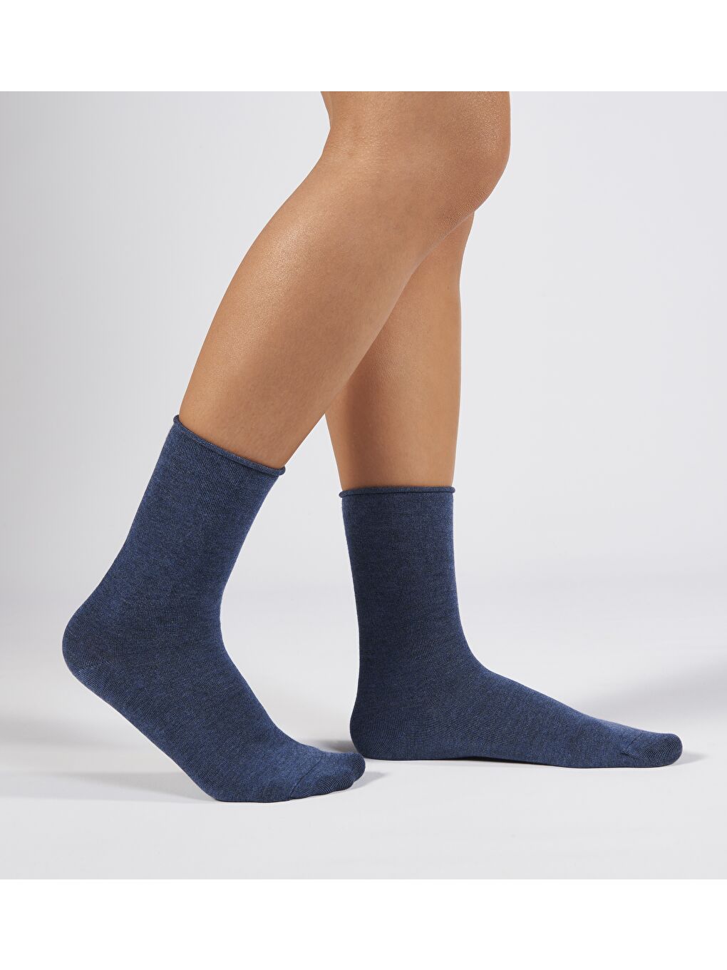 Mavi Jean Renk Bambu Lastiksiz Dikişsiz Kadın Soket Çorap 36-41-1