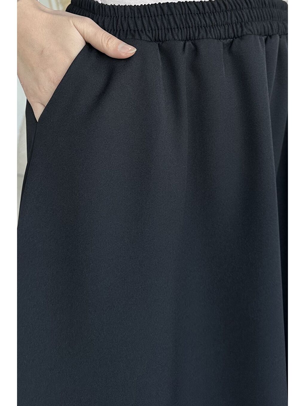 Siyah Bel Lastikli Cepli Tesettür Etek-7