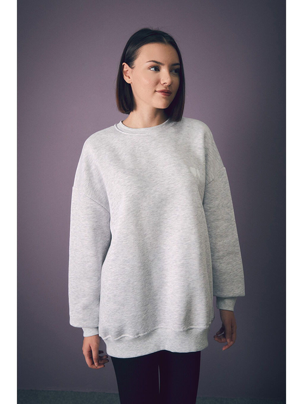 Fullamoda Gri Çift Kalp Nakışlı Oversize Sweatshirt