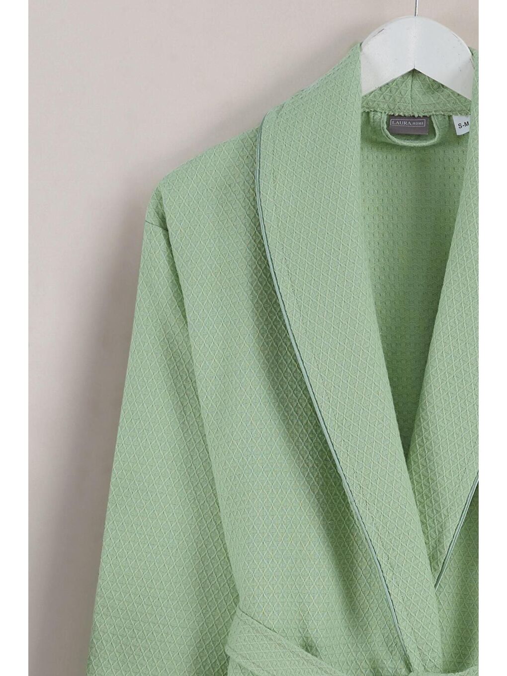 Dama Serisi Şal Yaka Pike Bornoz Sabahlık Yeşil-1