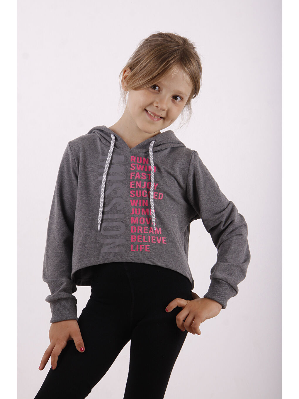 Antrasit Kız Çocuk Yazı Baskılı Sweatshirt