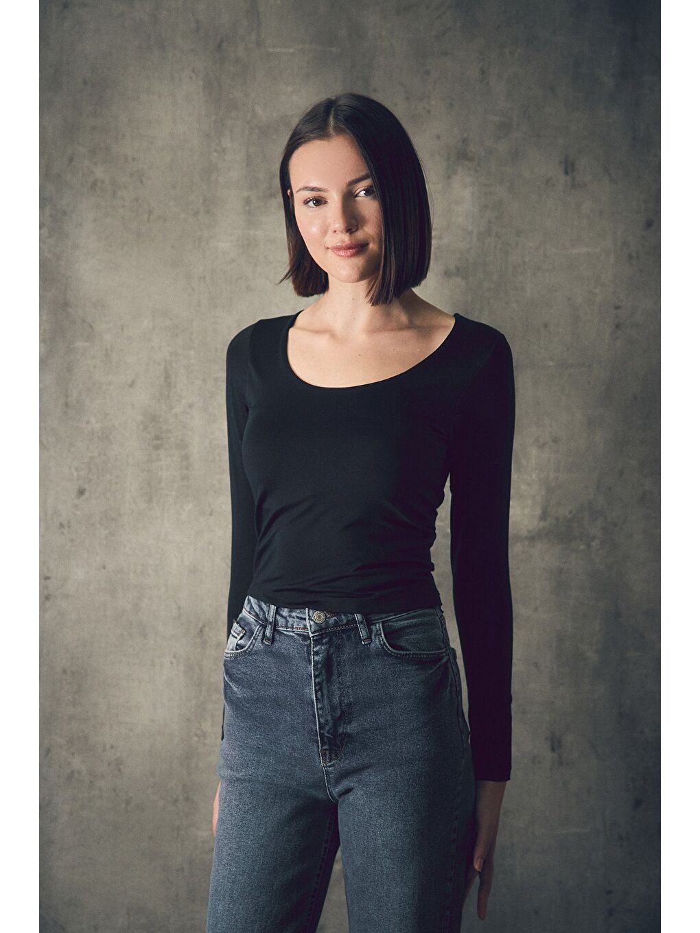 Siyah Basic Kare Yaka Bluz