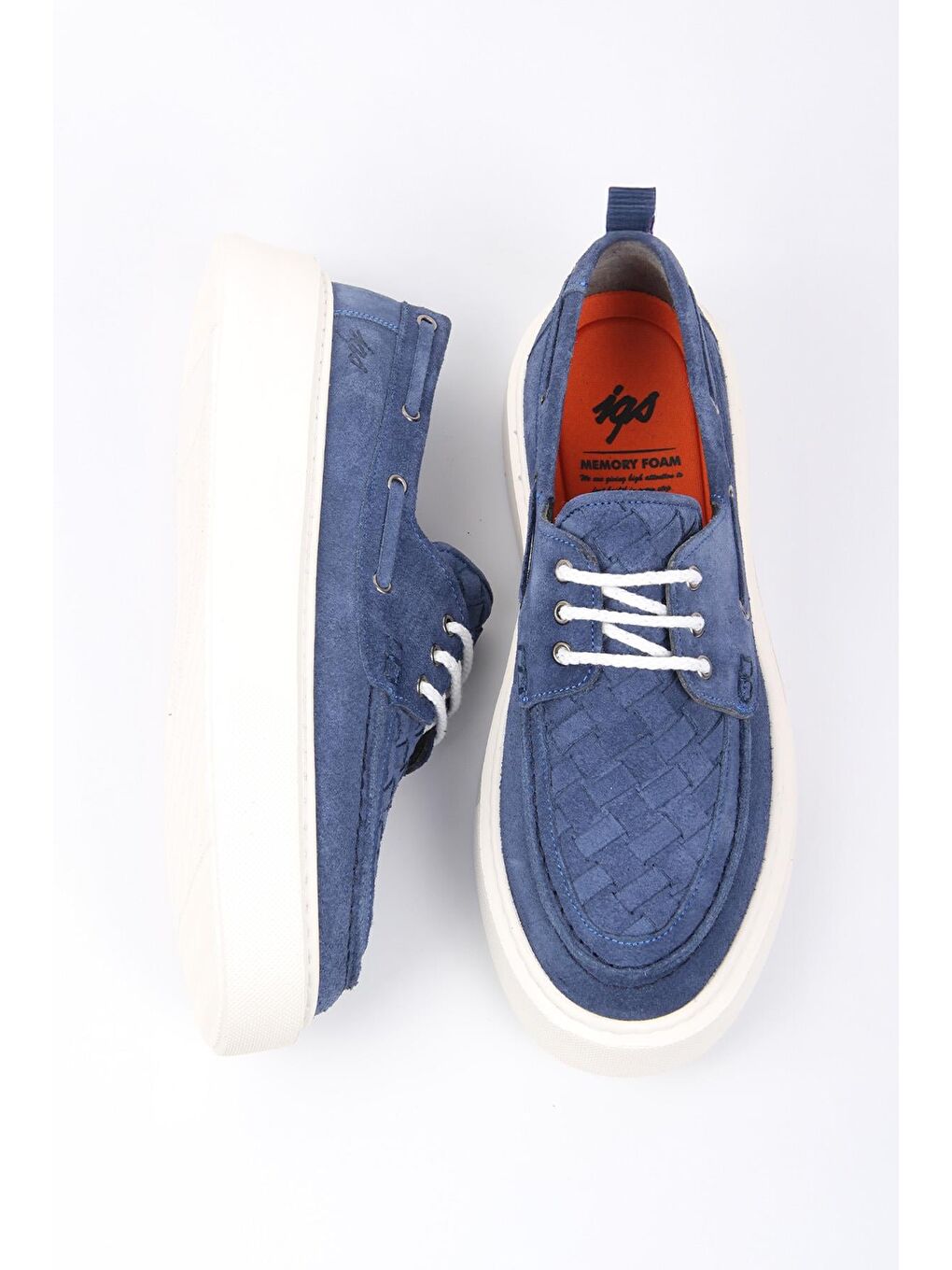 Mavi Süet Görünümlü Örgü Detaylı Erkek Sneaker Kalın Taban Günlük Model-2