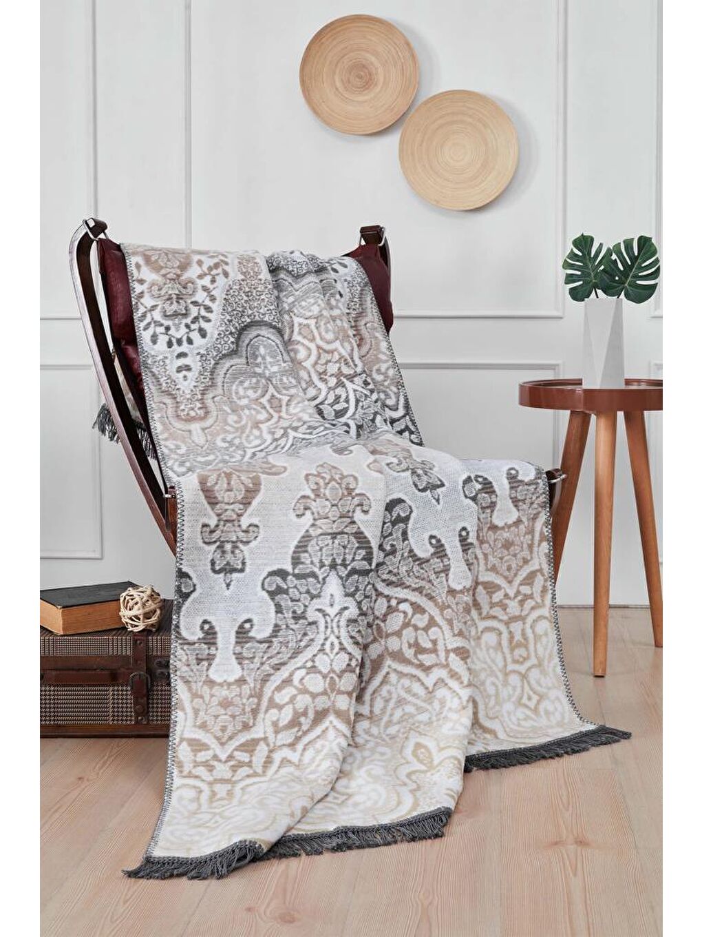 Arcene Çift Kişilik Pamuklu Battaniye Gri