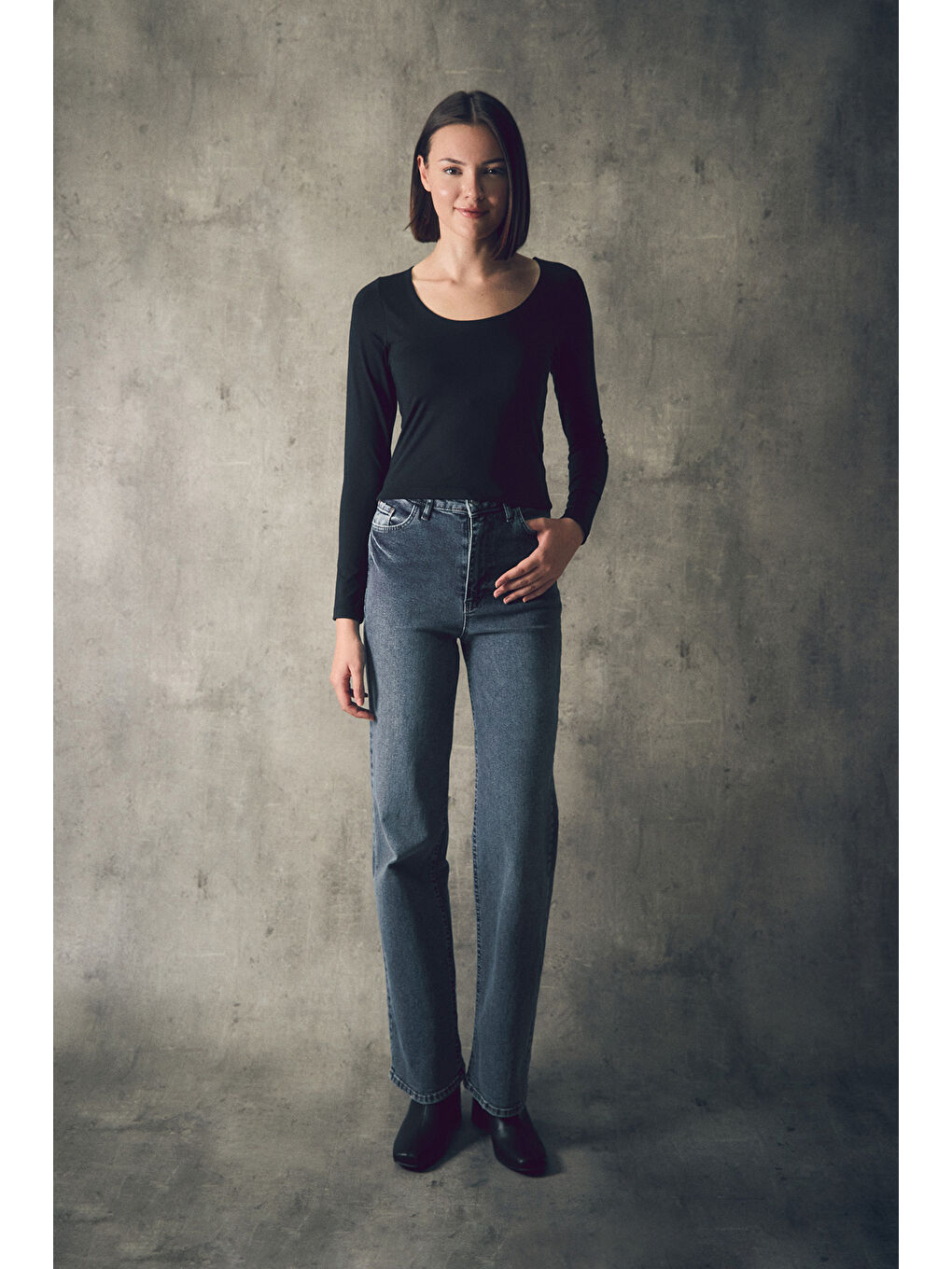 Siyah Basic Kare Yaka Bluz-1