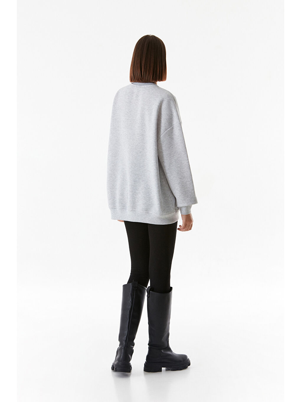 Fullamoda Gri Çift Kalp Nakışlı Oversize Sweatshirt - 4