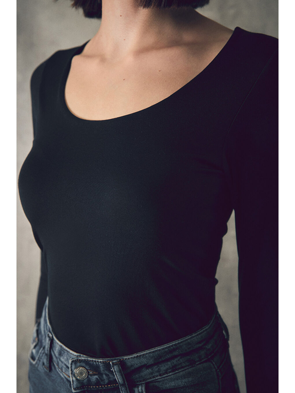 Siyah Basic Kare Yaka Bluz-3