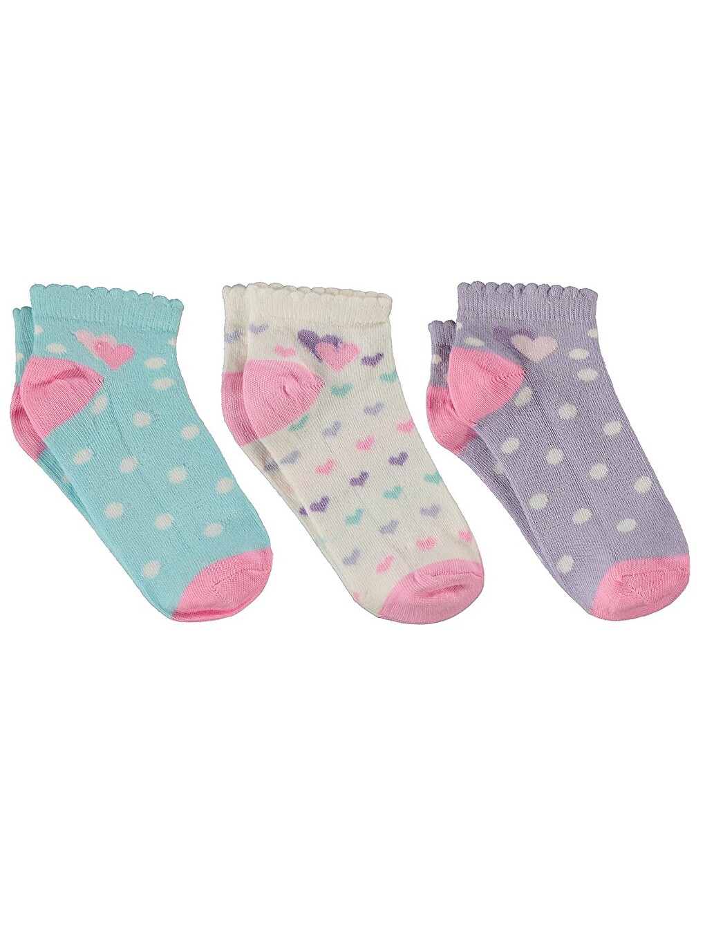 Beyaz Girls Kalp 3'lü 2-12 Yaş Kız Patik Çorap - Standart