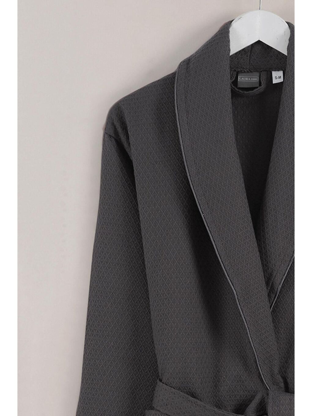 Dama Serisi Şal Yaka Pike Bornoz Sabahlık Antrasit-1