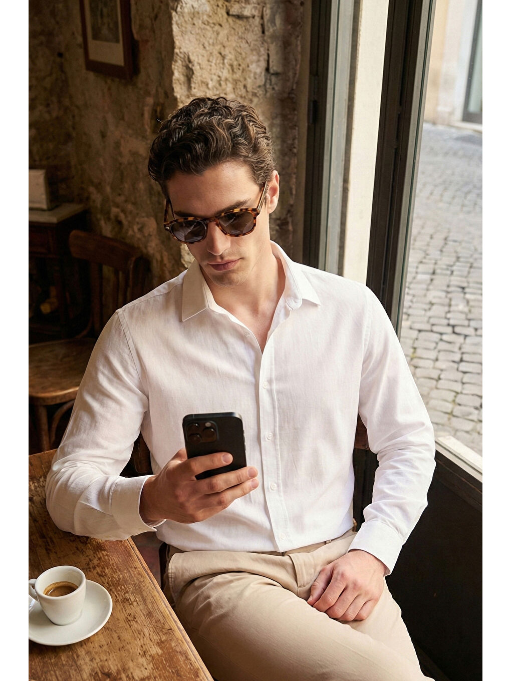 Beyaz Pamuk ve Keten Karışımlı Regular Fit Klasik Yaka Uzun Kollu Gömlek CF26S1210134-1