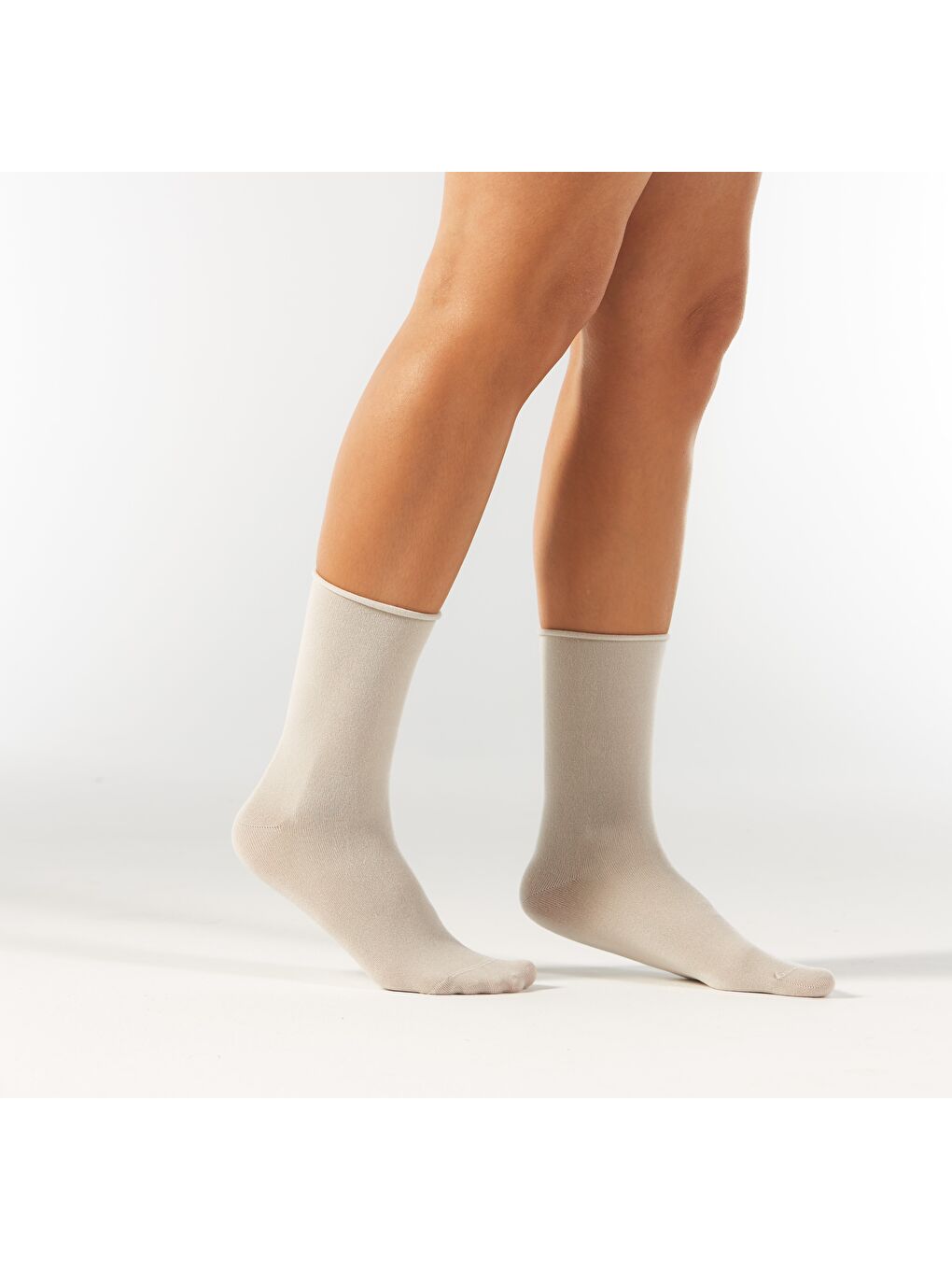 Bej Taş Rengi Modal Lastiksiz Dikişsiz Kadın Soket Çorap 36-41