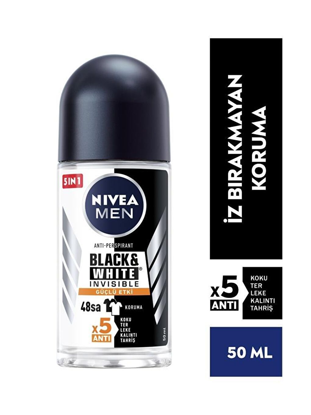 NIVEA Men Erkek Roll On Deodorant Black&White Invisible Güçlü Etki 50 ml 48 Saat Anti-Perspirant Koruma