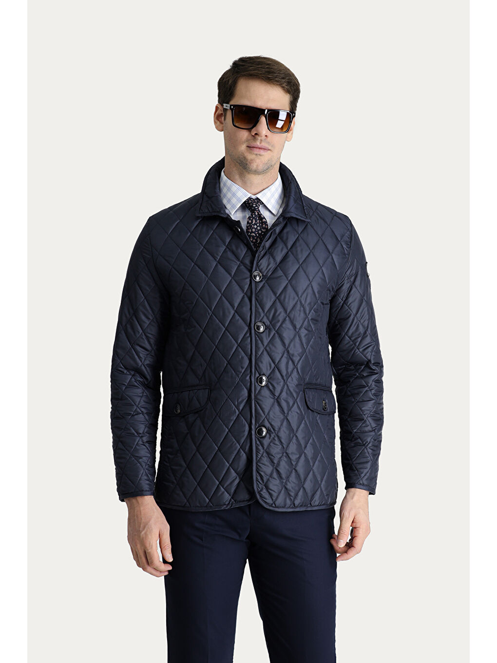 Lacivert Kapitone Mont-3