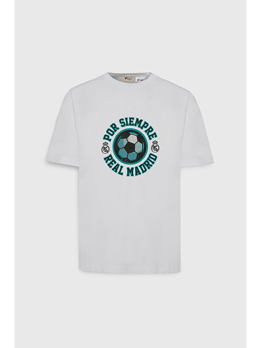 Erkek Beyaz Real Madrid Lisanslı Oversize Fit Bol Kesim %100 Pamuk Bisiklet Yaka Tişört-6