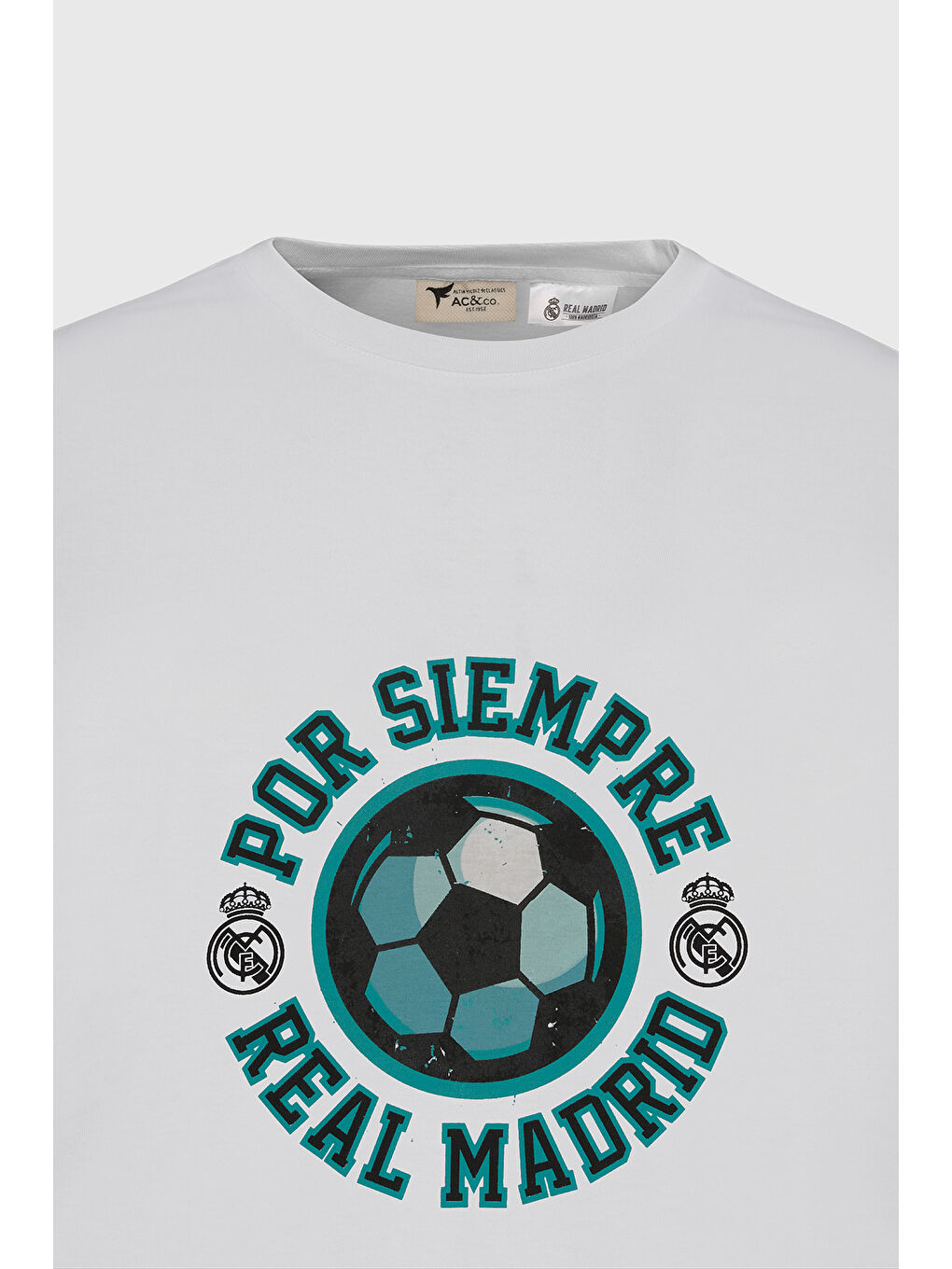 Erkek Beyaz Real Madrid Lisanslı Oversize Fit Bol Kesim %100 Pamuk Bisiklet Yaka Tişört-7