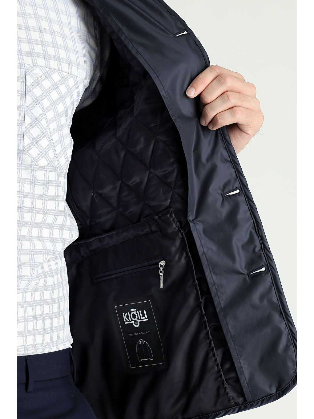 Lacivert Kapitone Mont-6