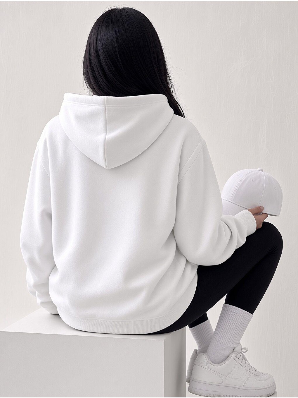 Beyaz Sw Unisex Oversize "new York Crew" Baskılı Kapüşonlu Kanguru Cep Sweatshirt-2