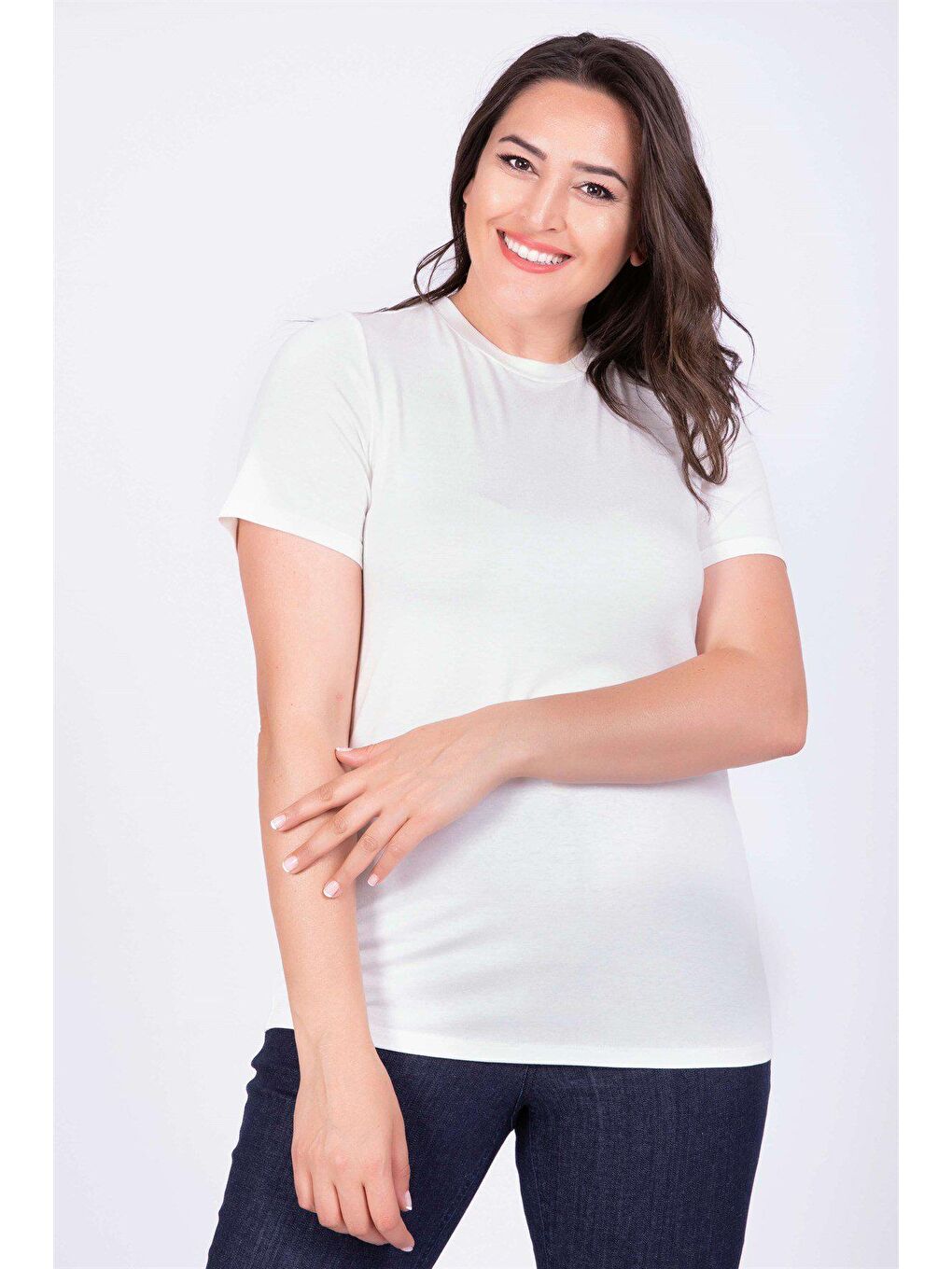 Mylinemoda Beyaz Sıfır Yaka Basic Tişört