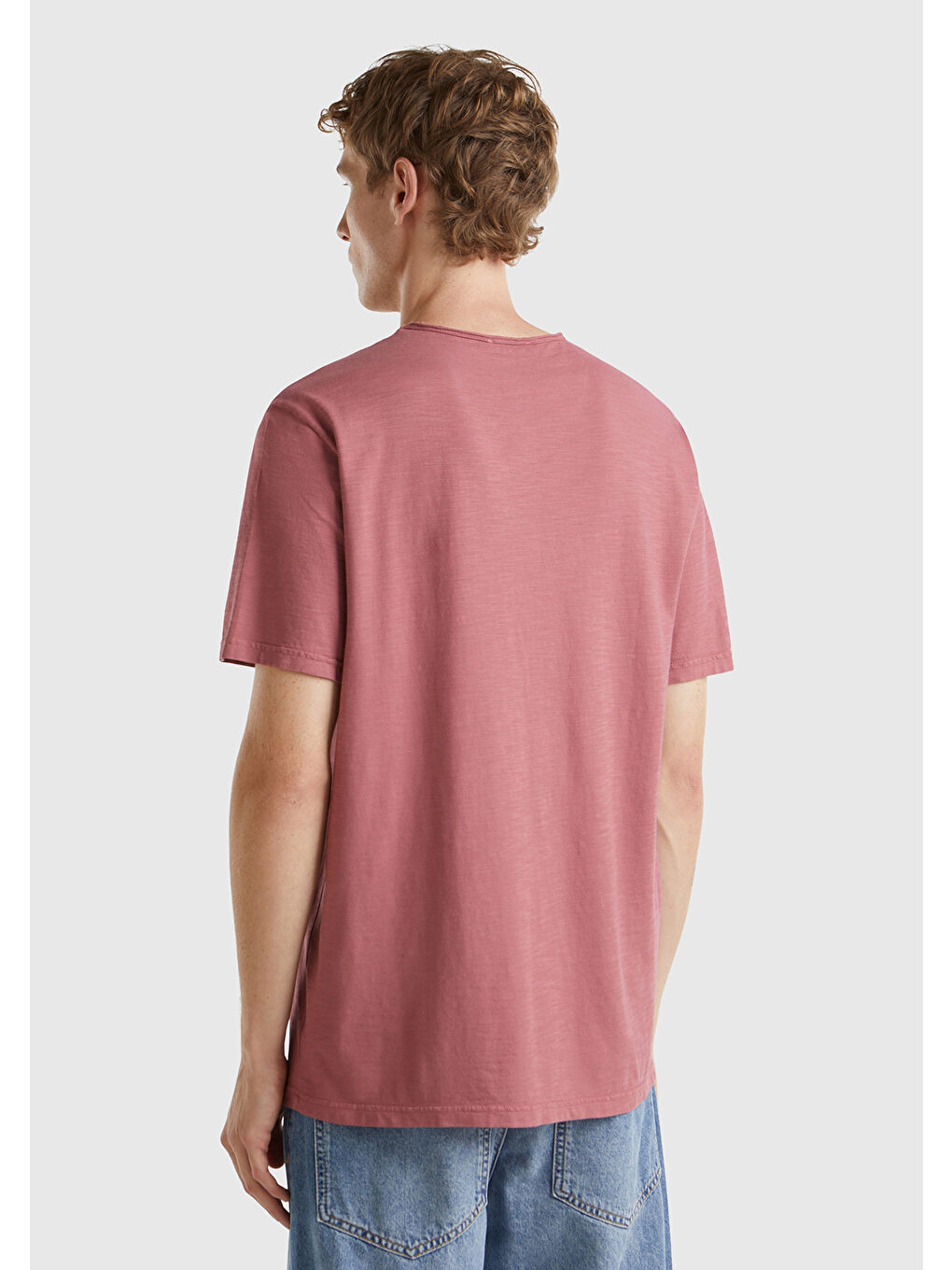 Pembe Erkek Gül Kurusu Bisiklet Yaka Slub Tişört-2