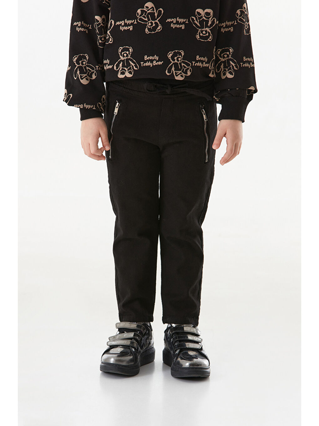 Siyah Beli Bağlamalı Cebi Fermuarlı Unisex Pantolon-1