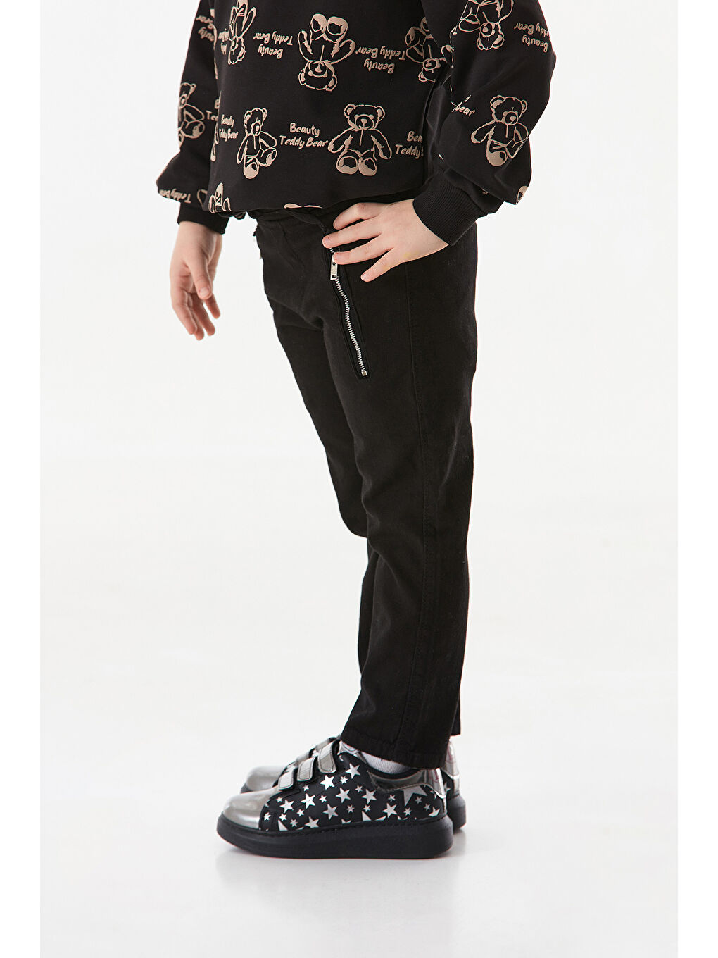 Siyah Beli Bağlamalı Cebi Fermuarlı Unisex Pantolon-2