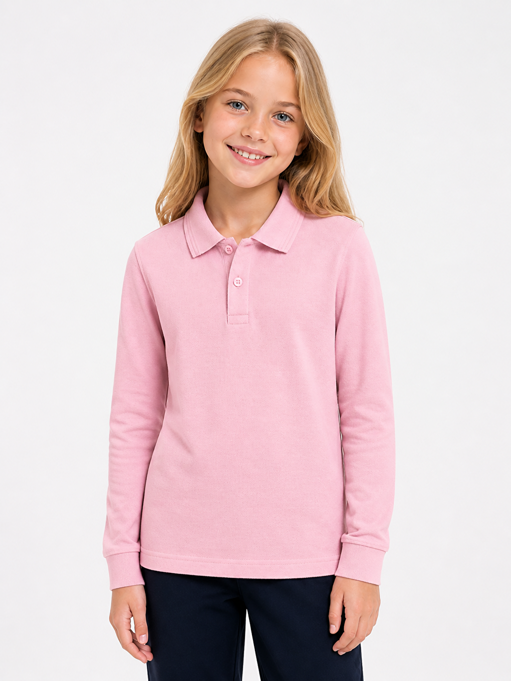 Pembe Kids Polo Yaka Basic Uzun Kollu Unisex Kız Çocuk Tişört