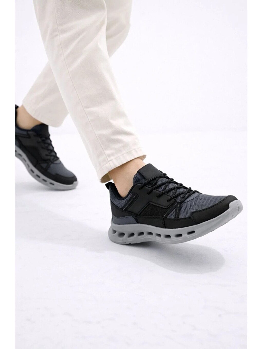 Gri Erkek Beyaz Street Style Sneaker Hafif Esnek Taban Günlük Kullanım Spor Yürüyüş Ayakkabısı-2