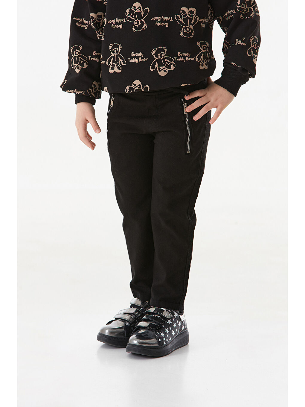 Siyah Beli Bağlamalı Cebi Fermuarlı Unisex Pantolon-3