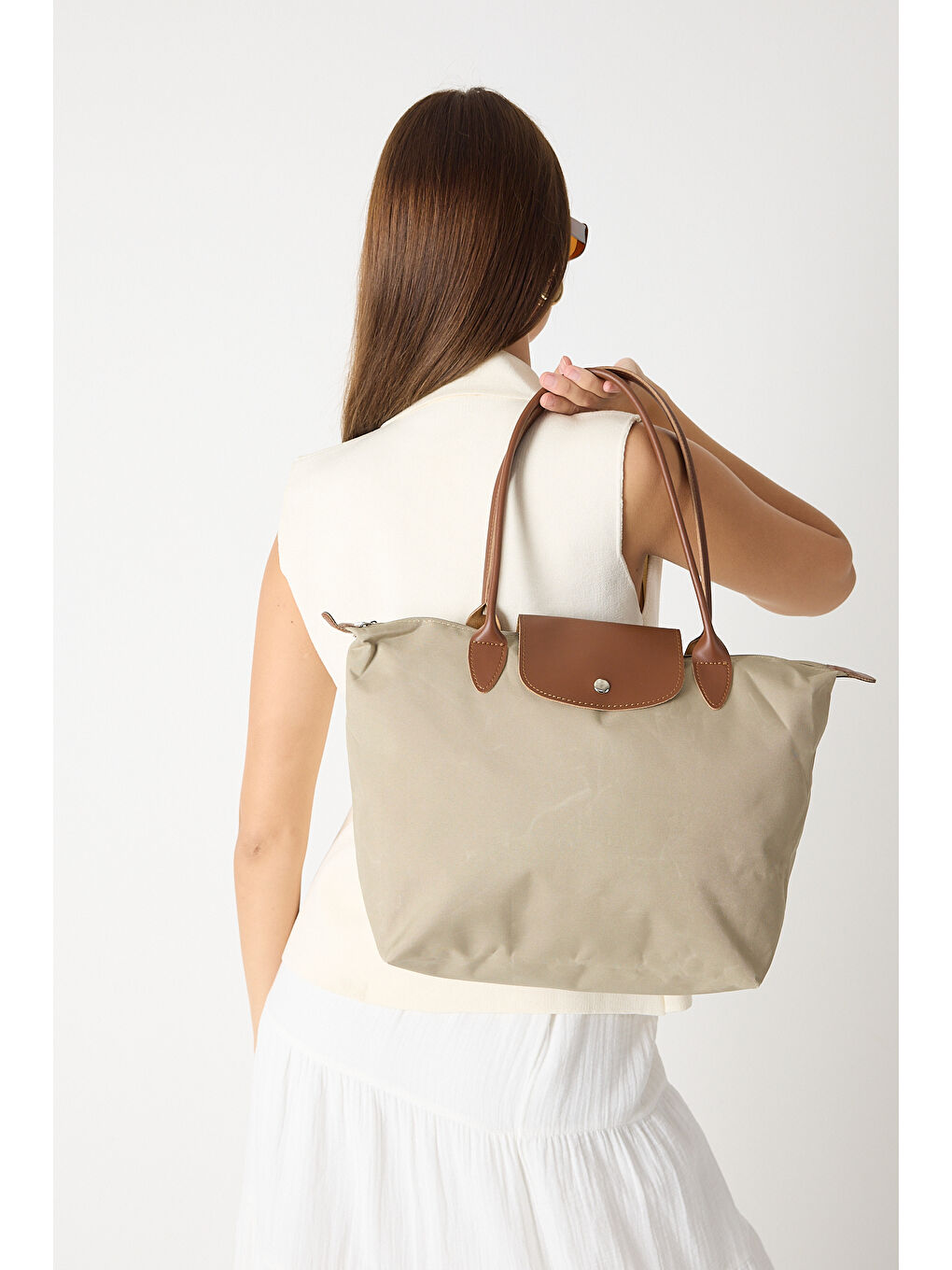 Bej Kadın Vizon Orta Boy Askılı El ve Omuz Çantası-1