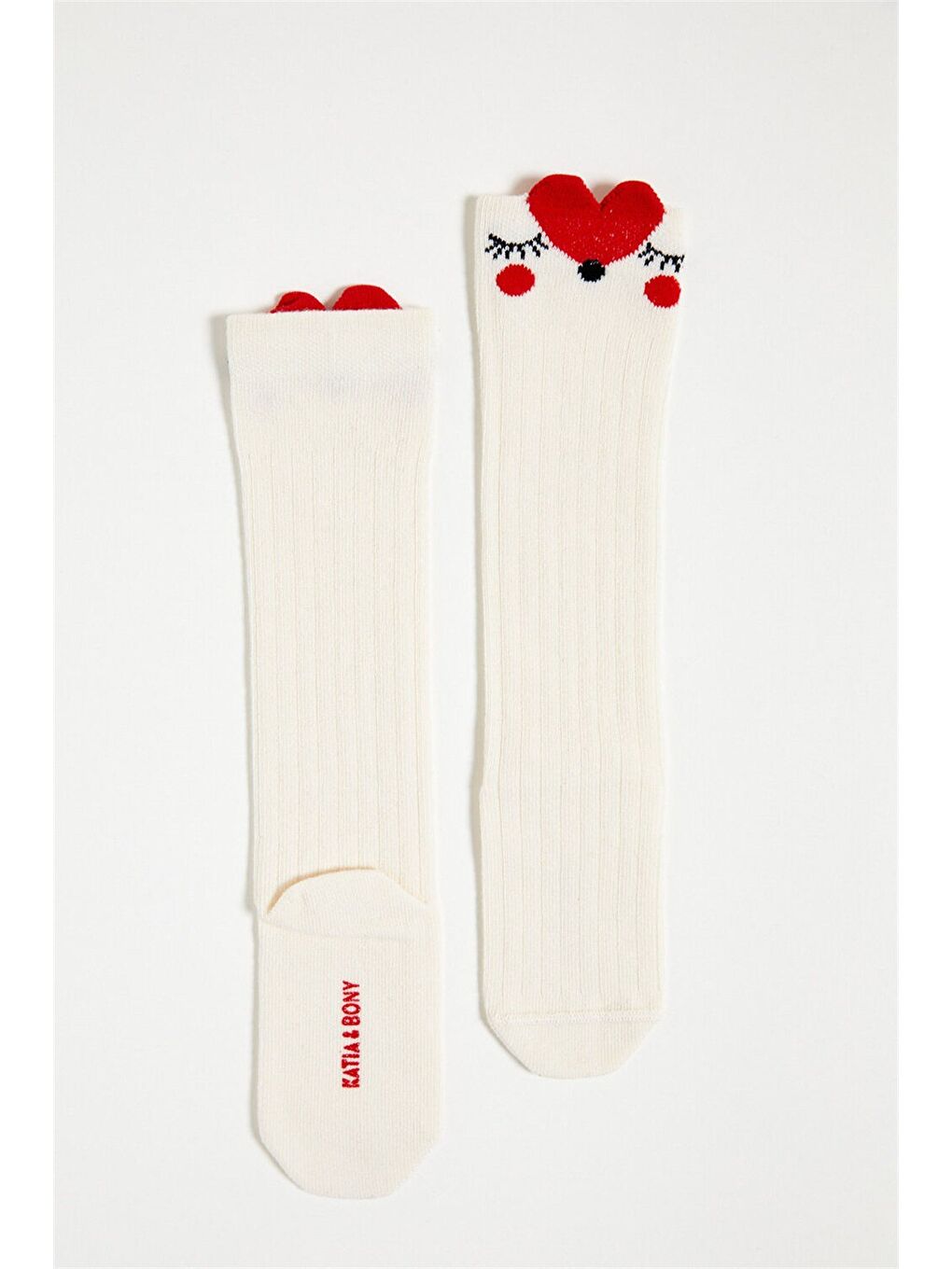 Bebek Kalp Detaylı Dizaltı Çorap Ekru-1