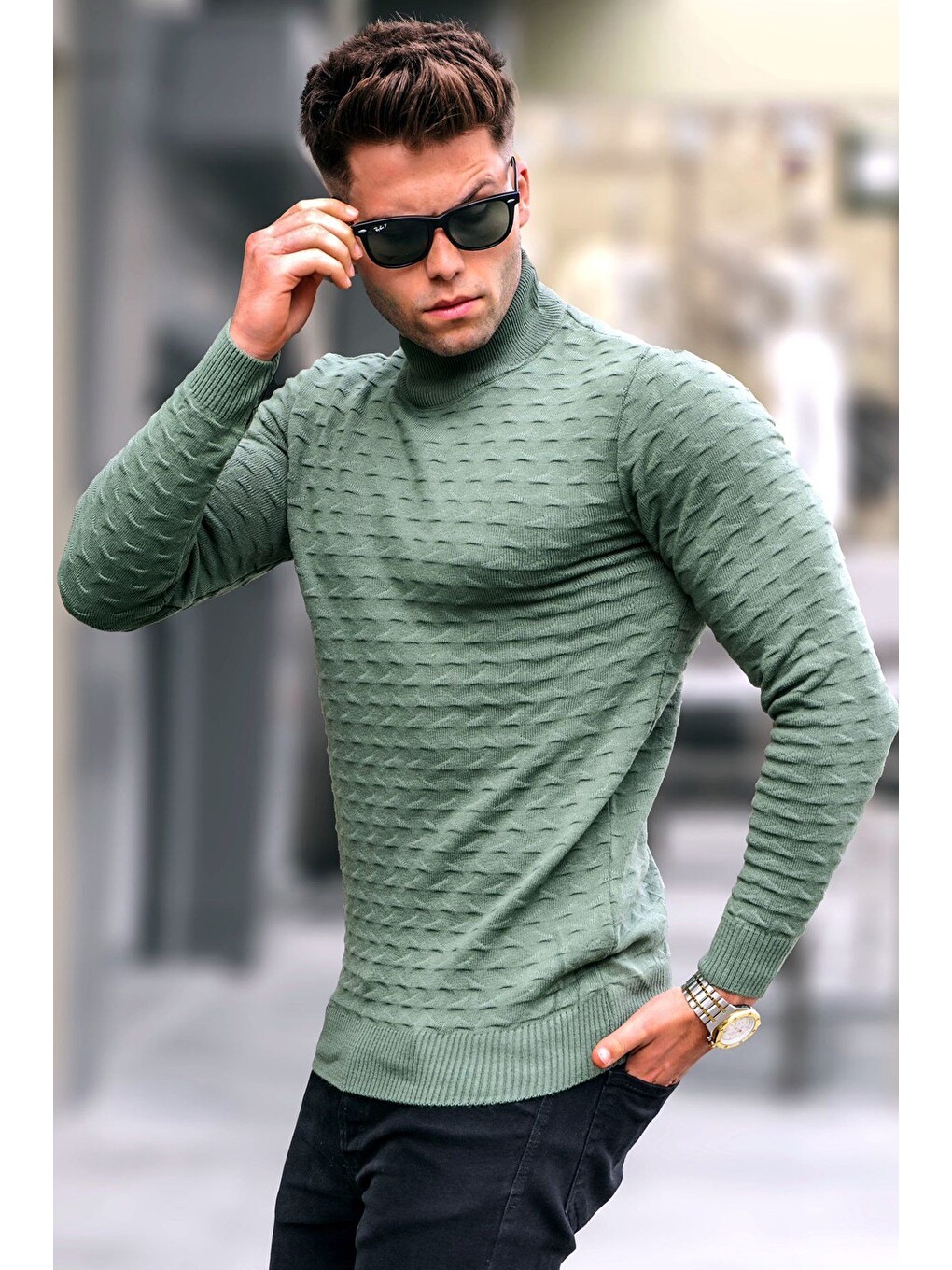 Açık Haki Balıkçı Yaka Triko Kazak 5762