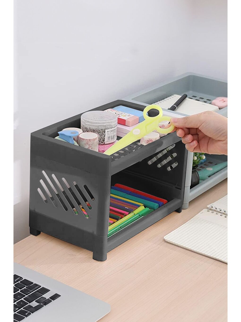 2'li Çift Katlı Mutfak Tezgah Üstü Rafı Çok Amaçlı Dolap Baharatlık Düzenleme Organizeri Antrasit-3