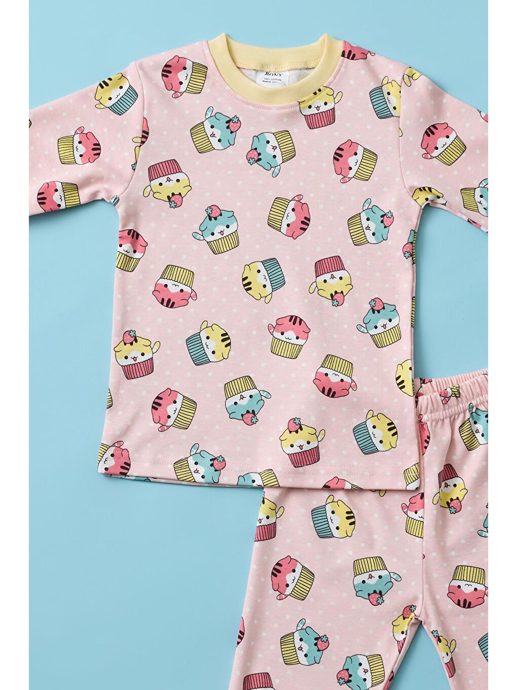 Karışık Kız Çocuk Cup Cake Baskılı Pijama Takımı-1