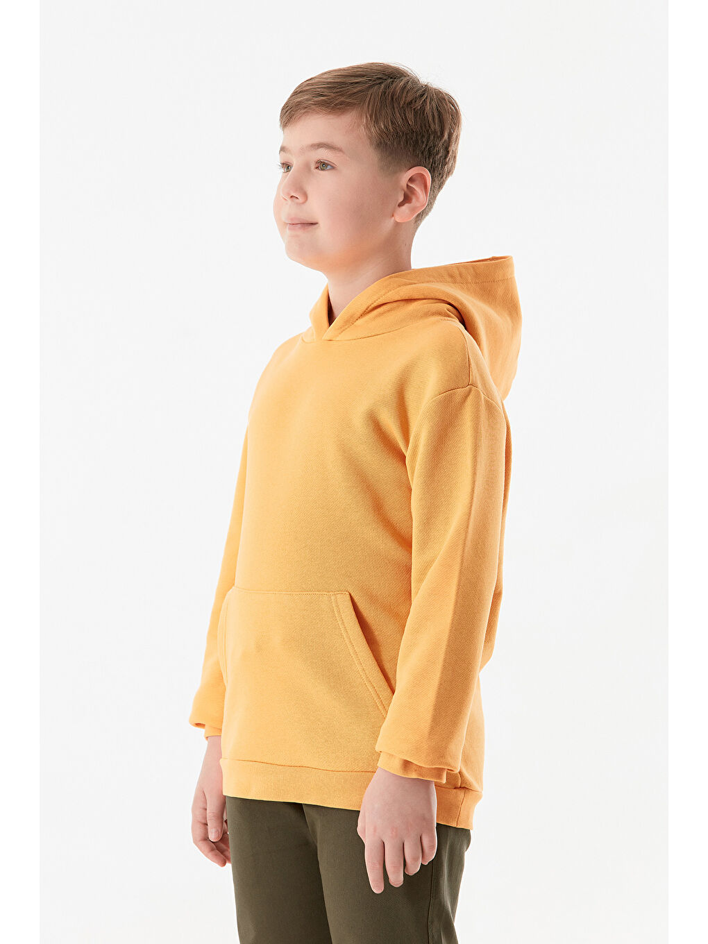 Sarı 3 İplik Kanguru Cepli Kapüşonlu Erkek Çocuk Sweatshirt-2