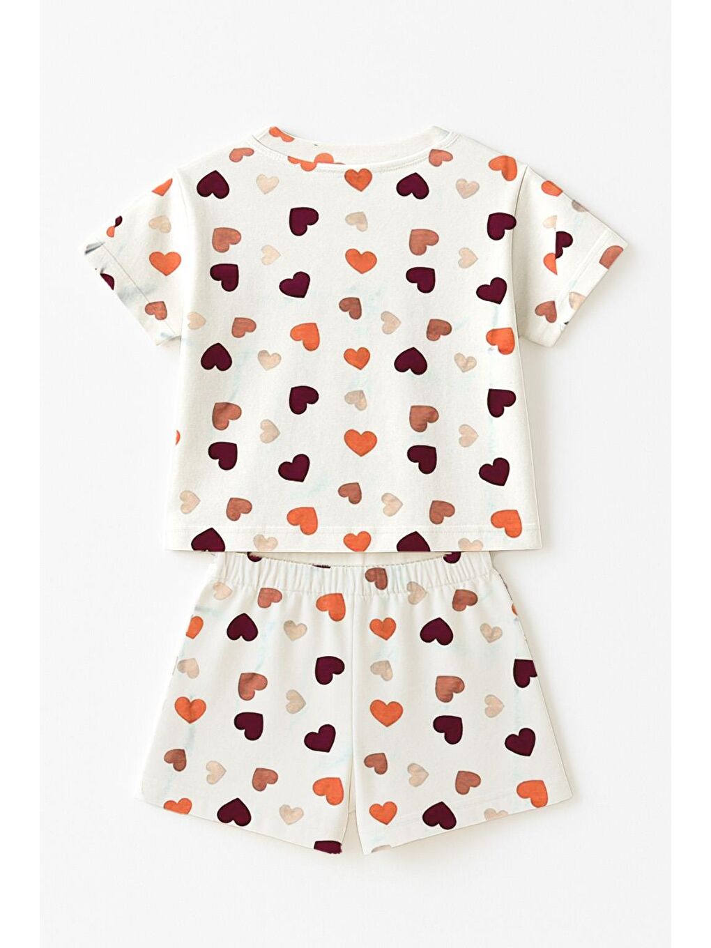Beyaz Kız Çocuk Renkli Kalpler %100 Pamuklu Pijama Takımı (3-4 Yaş 8-9 Yaş)-2