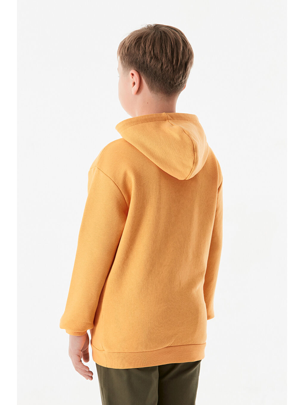 Sarı 3 İplik Kanguru Cepli Kapüşonlu Erkek Çocuk Sweatshirt-3