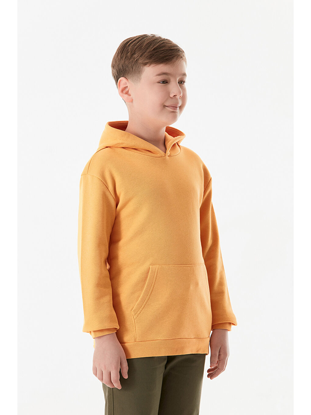 Sarı 3 İplik Kanguru Cepli Kapüşonlu Erkek Çocuk Sweatshirt-4