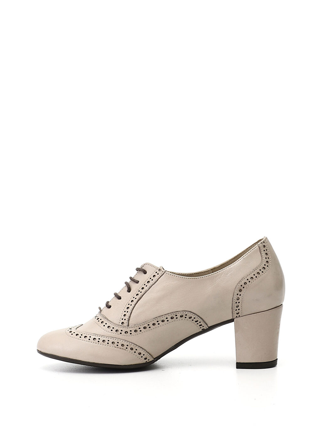 Bej Kadın AÇIK BEJ Bağcıklı Kalın Topuklu Hakiki Deri Oxford Ayakkabı-2