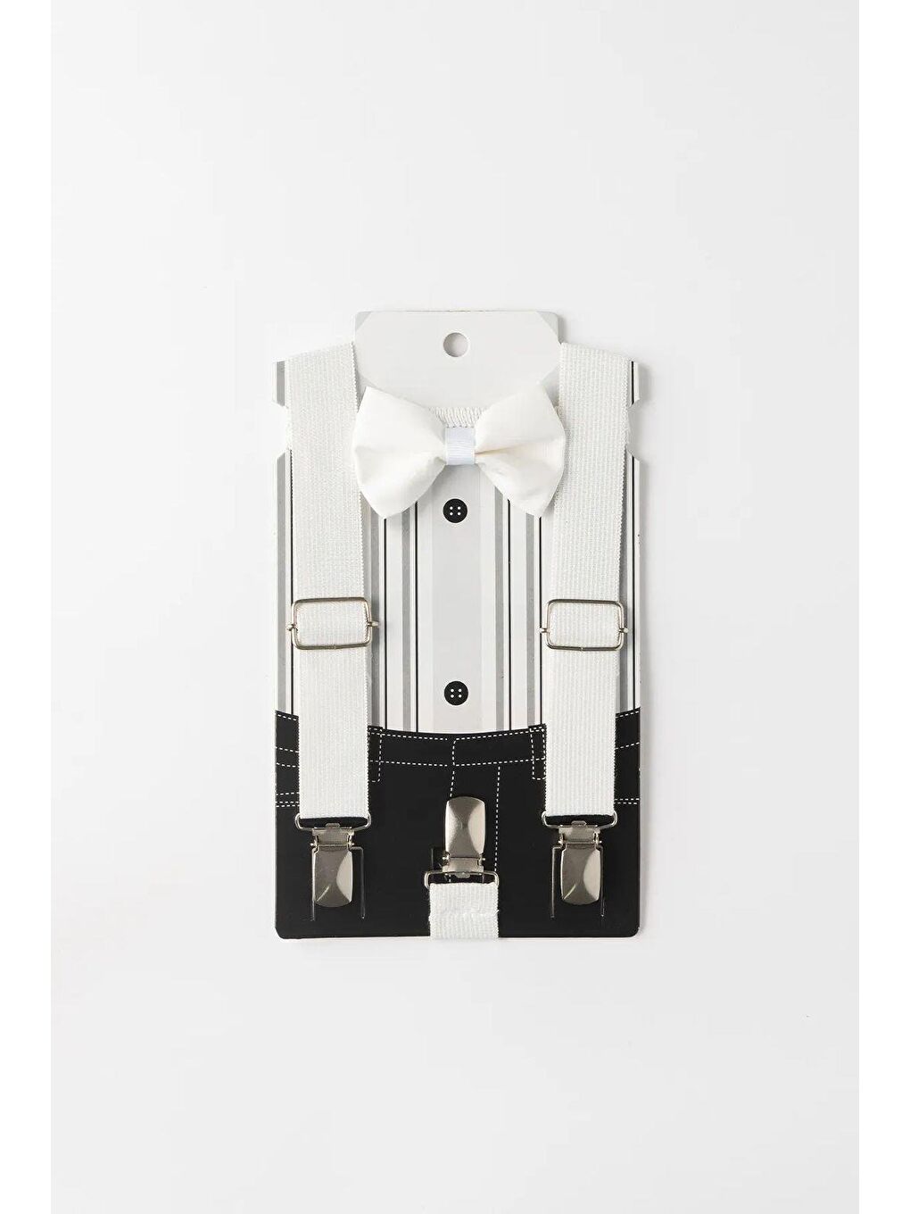 Beyaz Erkek Çocuk Askı Ve Papyon Seti   Ayarlanabilir Elastik