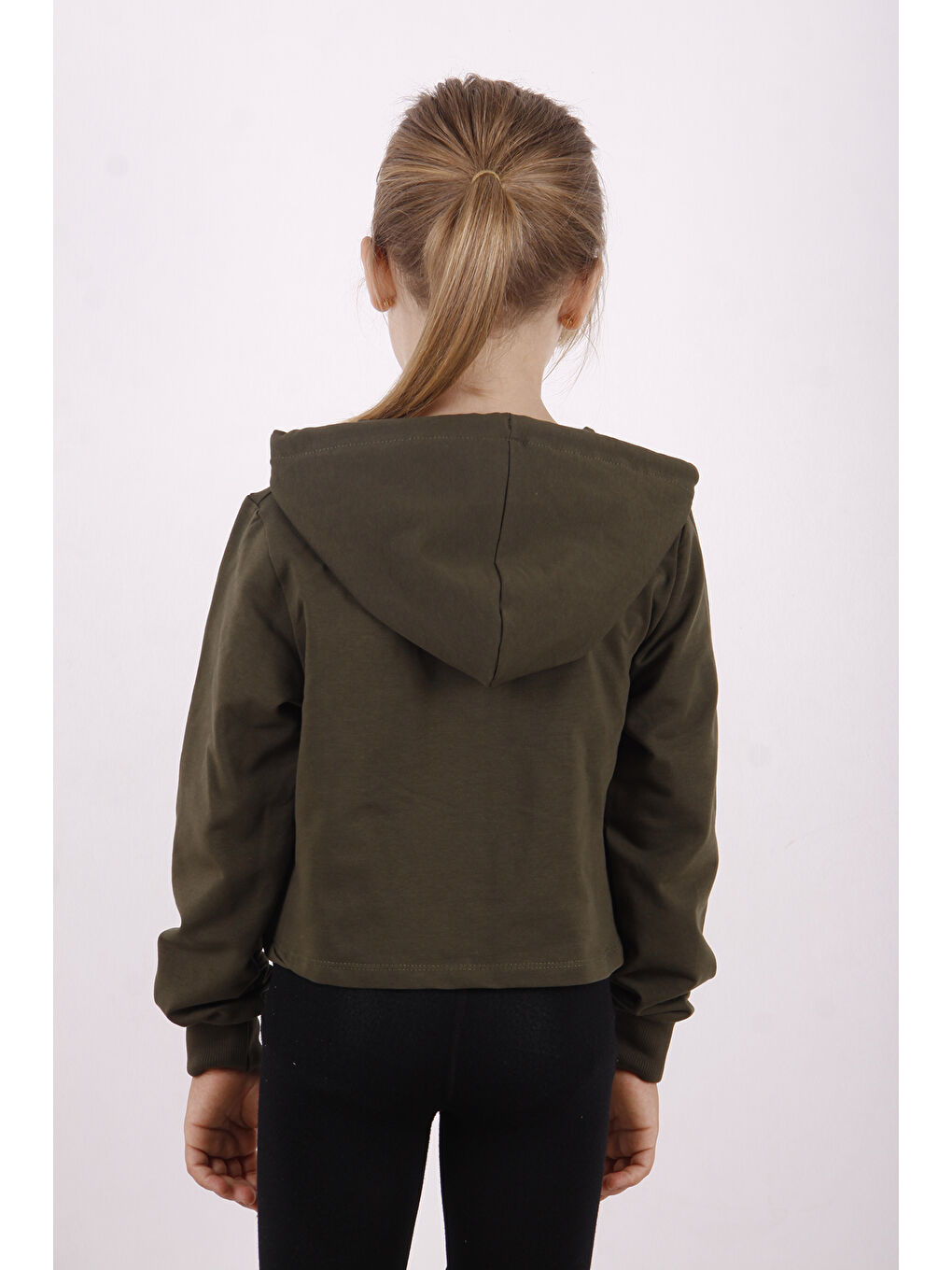 Haki Kız Çocuk Yazı Baskılı Sweatshirt-1