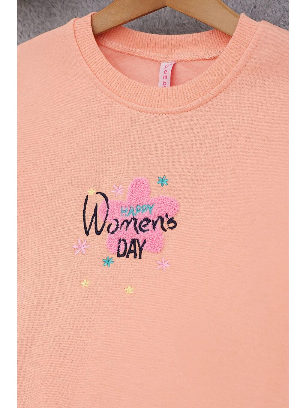 Pembe Somon Çiçek Nakışlı Kız Çocuk Kız Çocuk Sweatshirt 17195-1