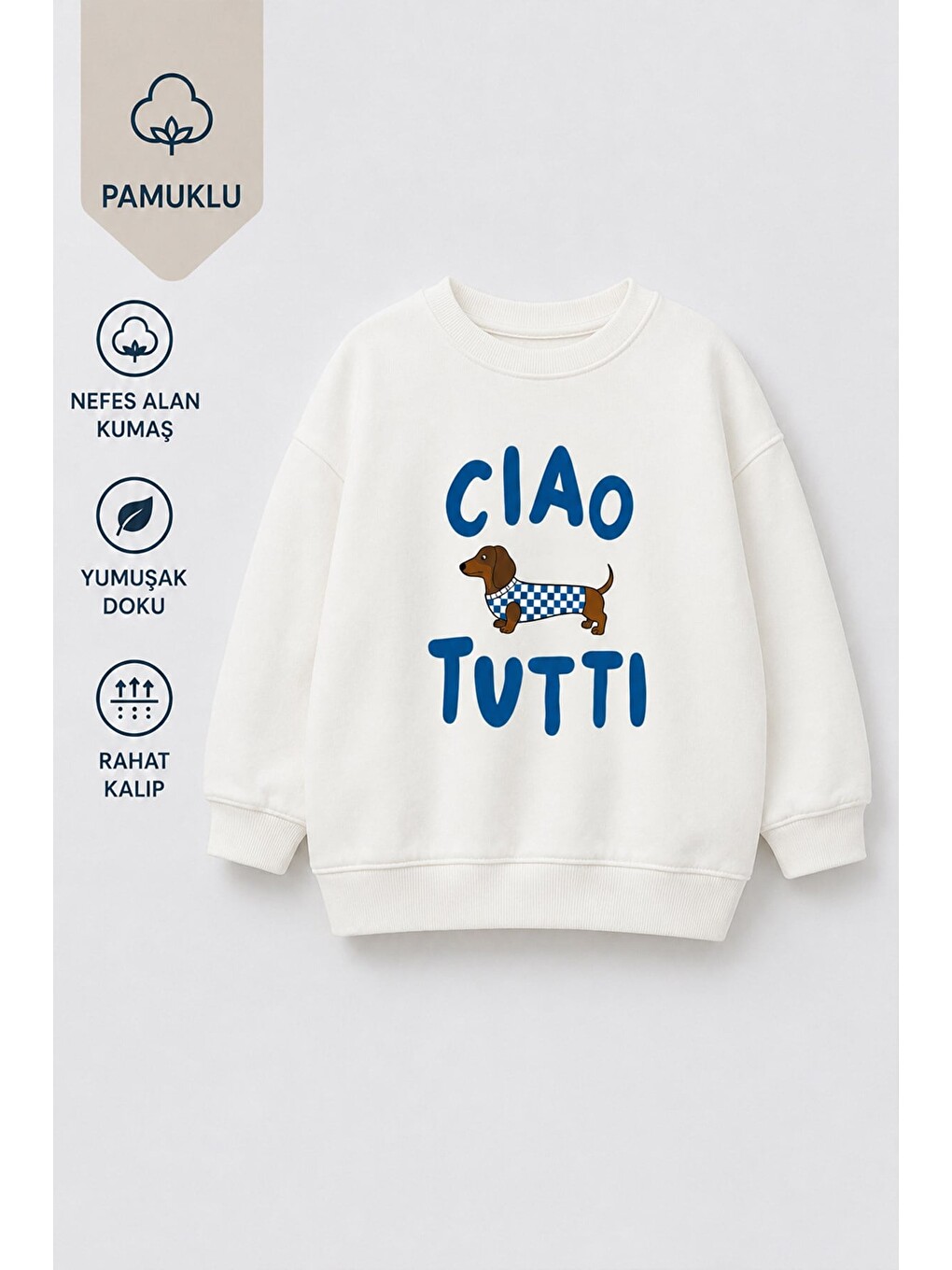 Ekru Erkek Çocuk 3 İplik Kumaş Köpek Baskılı Pamuklu Sweatshirt-1